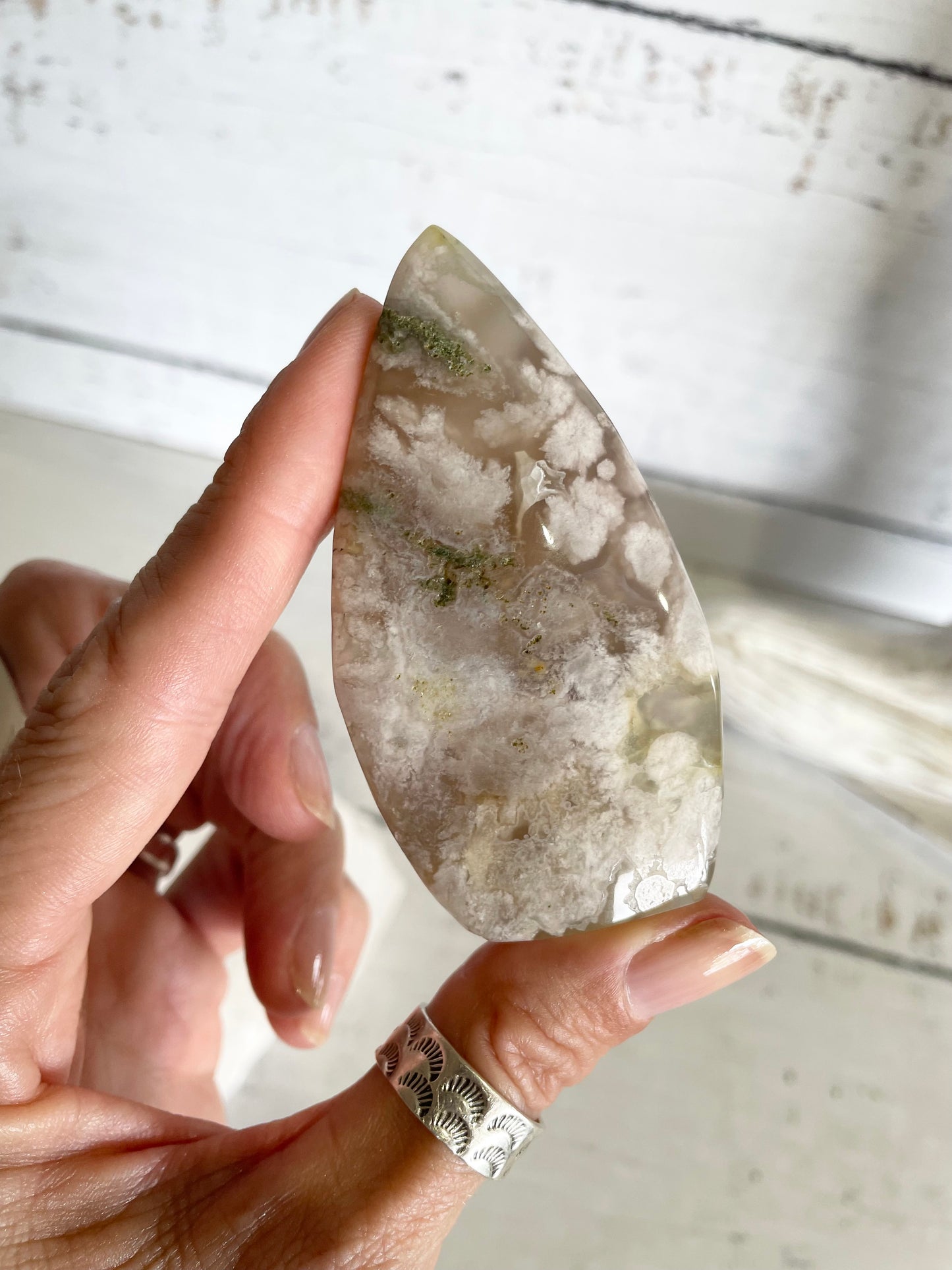 Green Flower Agate Dome