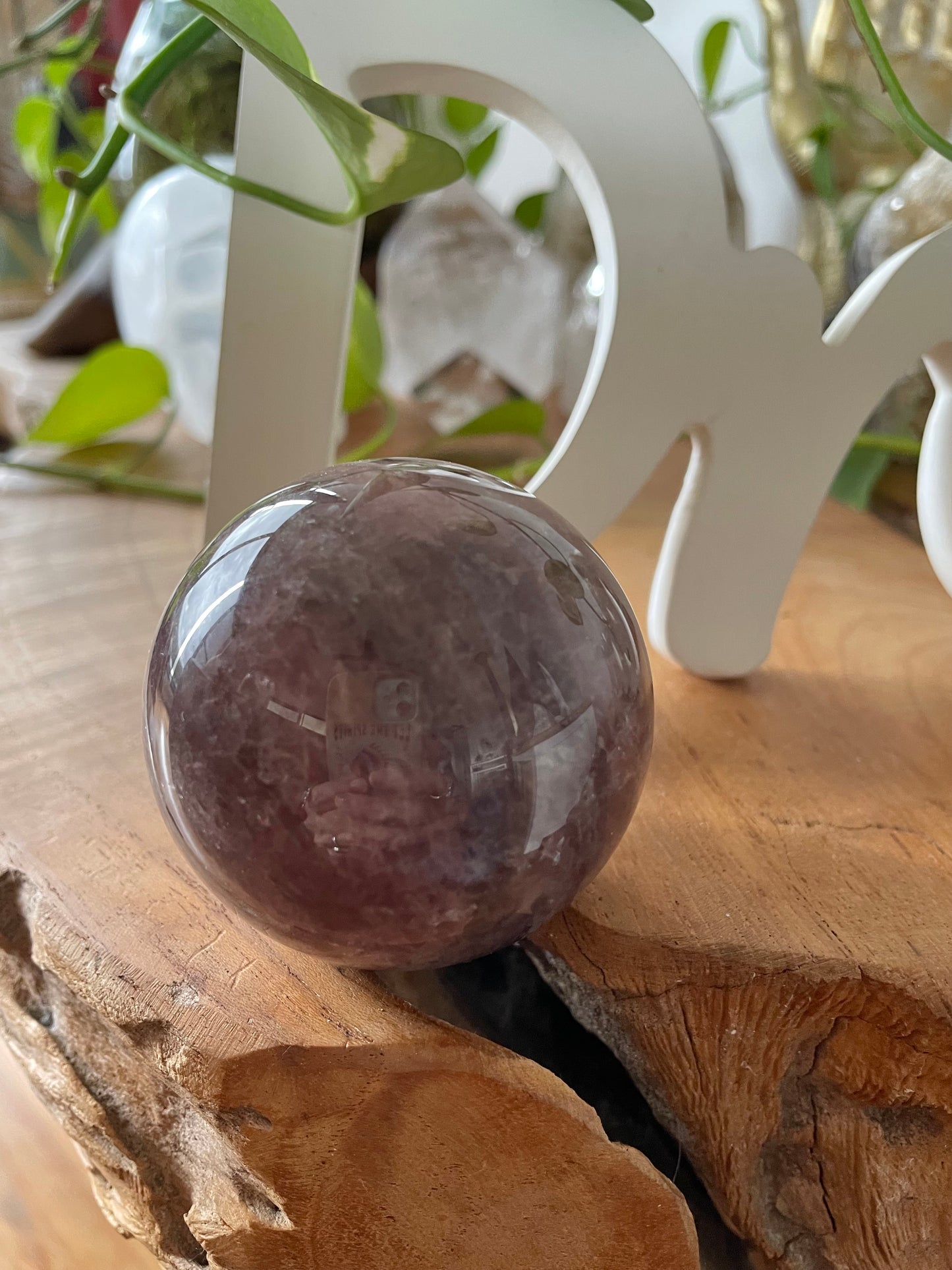 Strawberry Quartz Sphere Includes Wooden Holder