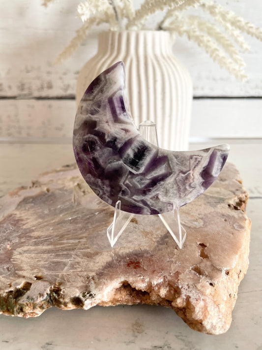 Chevron Amethyst Crescent Moon includes stand