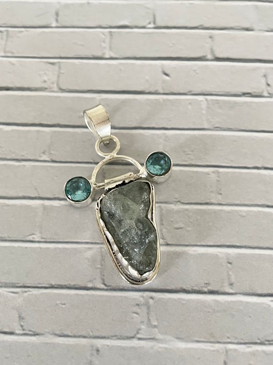 Raw Aquamarine & Topaz Pendant
