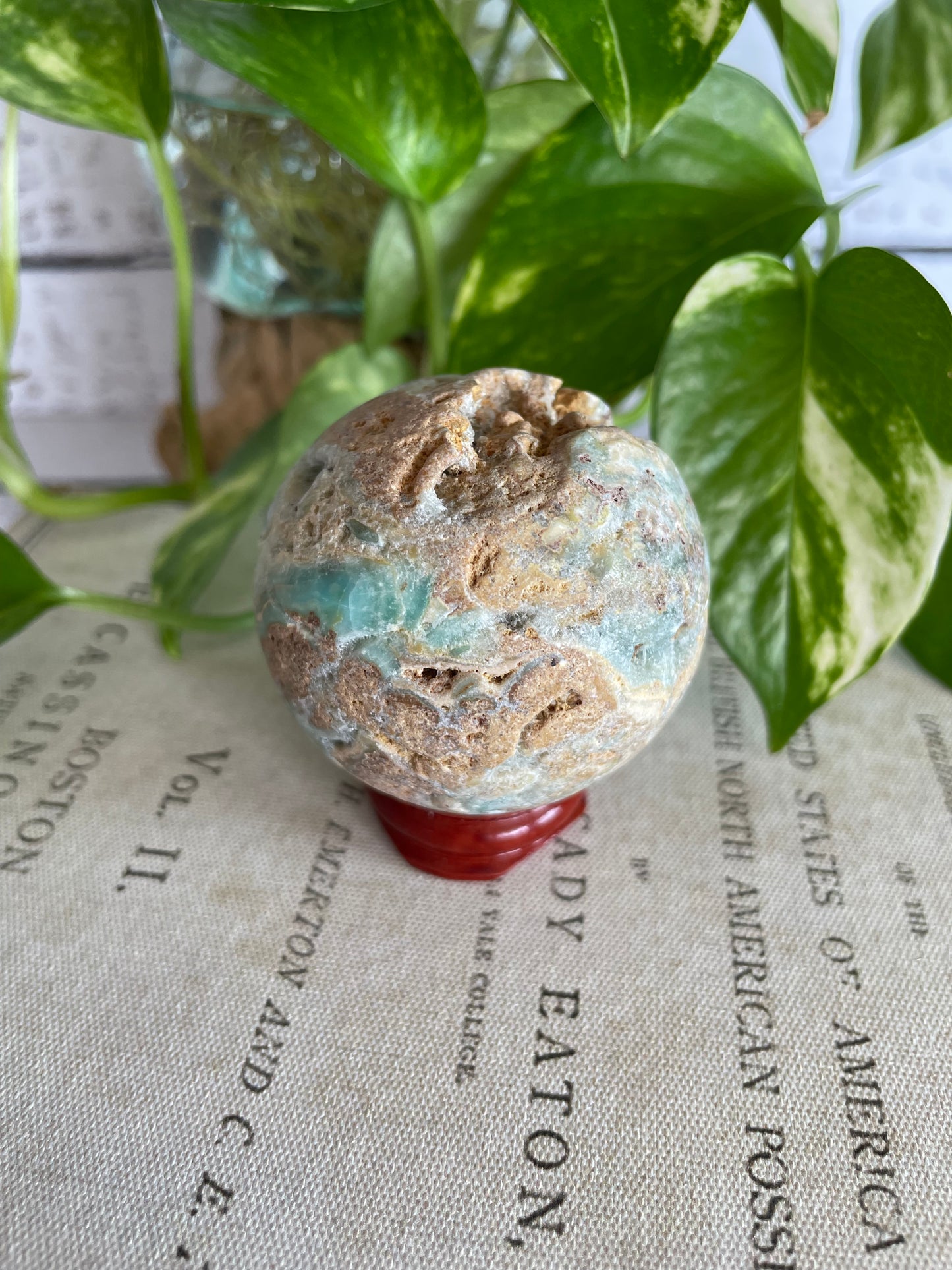 Hemimorphite Sphere Includes Wooden Holder