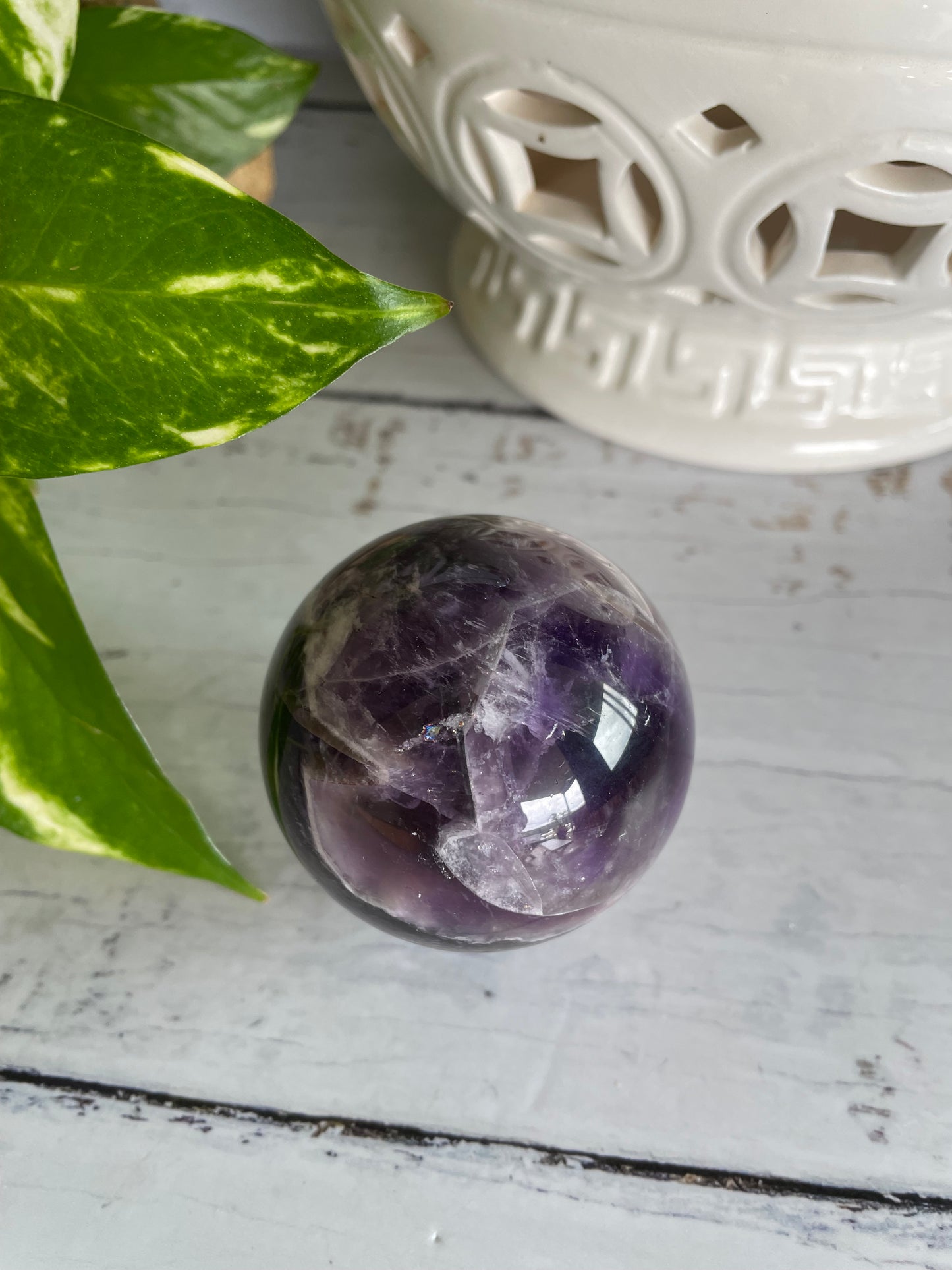 Chevron Dream Amethyst Sphere Includes Wooden Holder