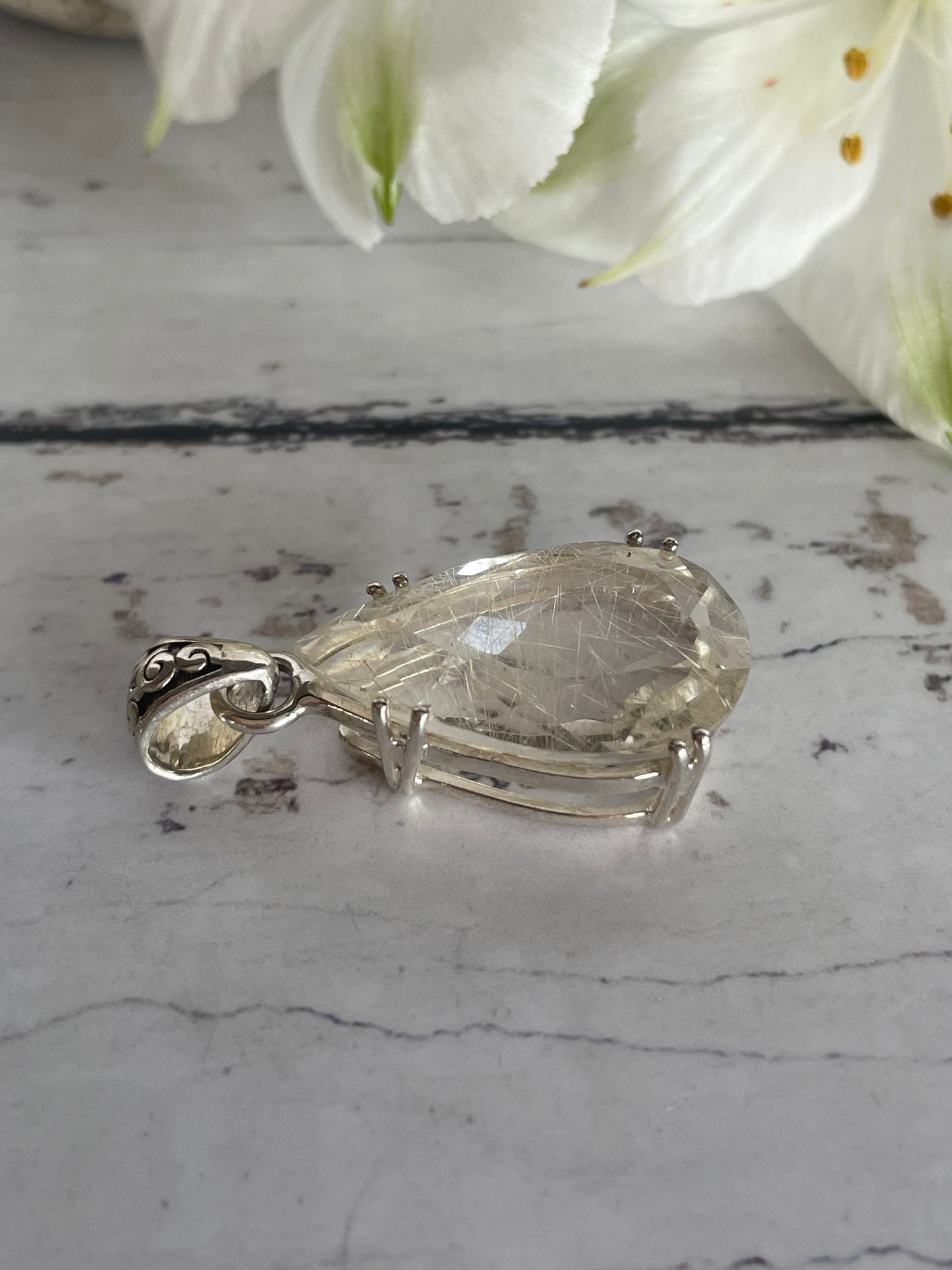 Golden Rutile Quartz Silver Pendant