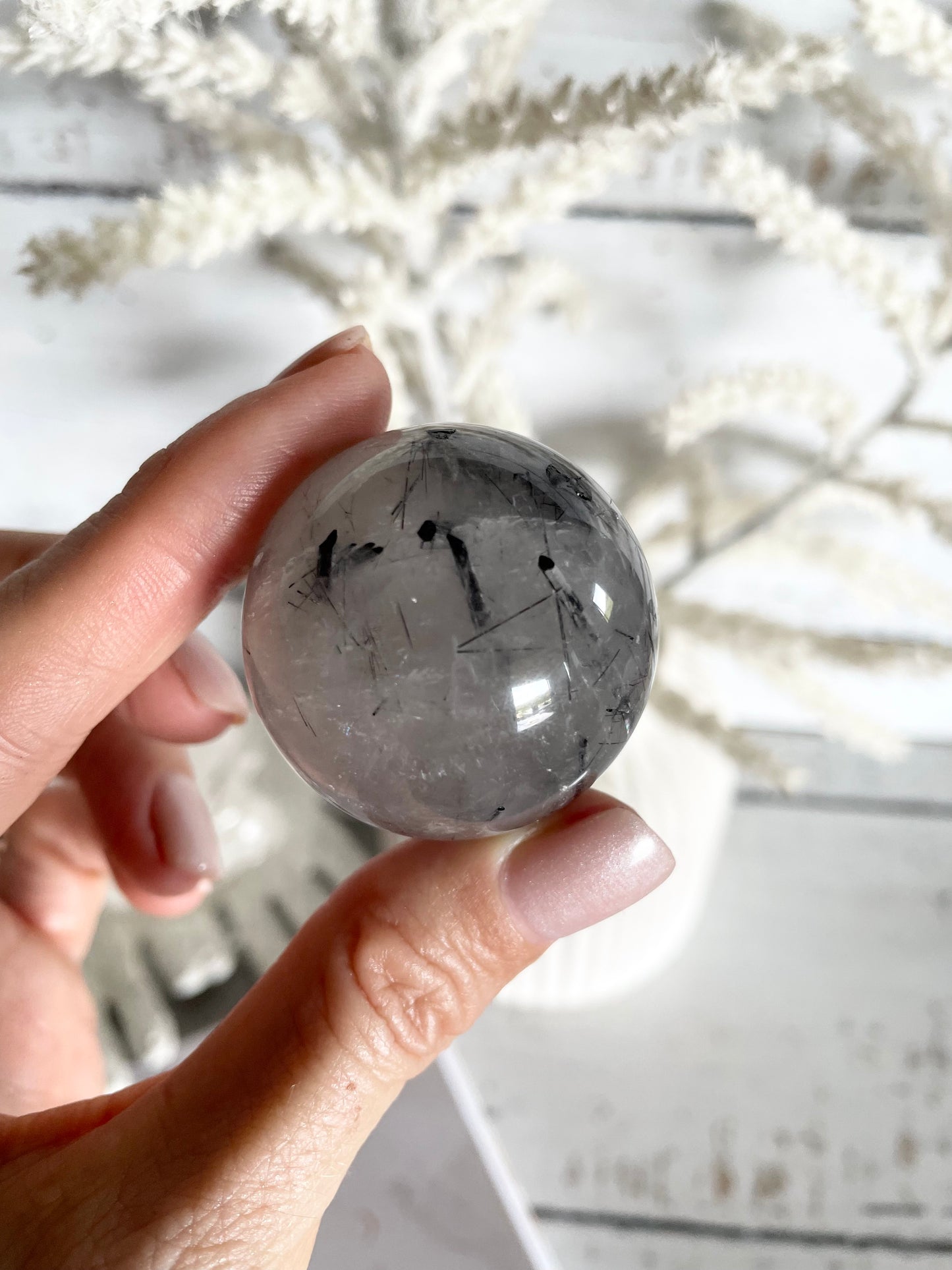 Tourmaline In Quartz Sphere Includes Holder