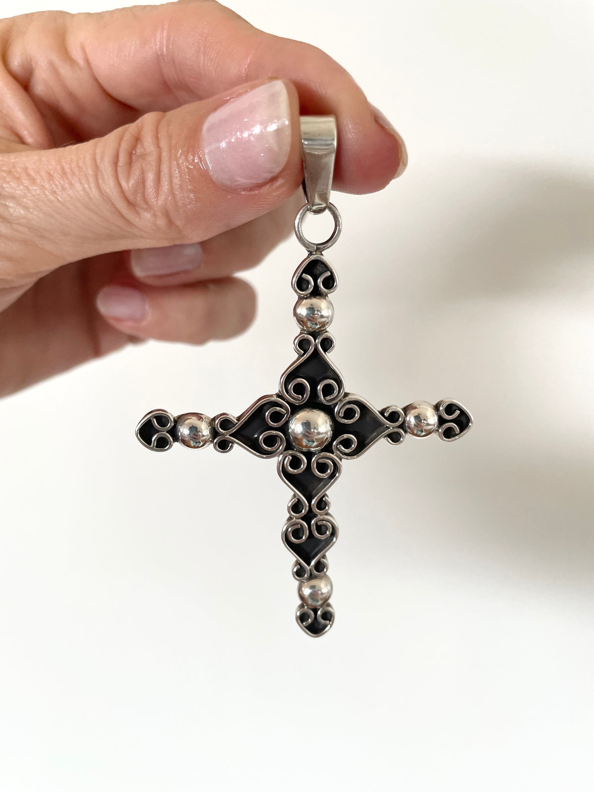 Mexican Ornate Cross Silver Pendant