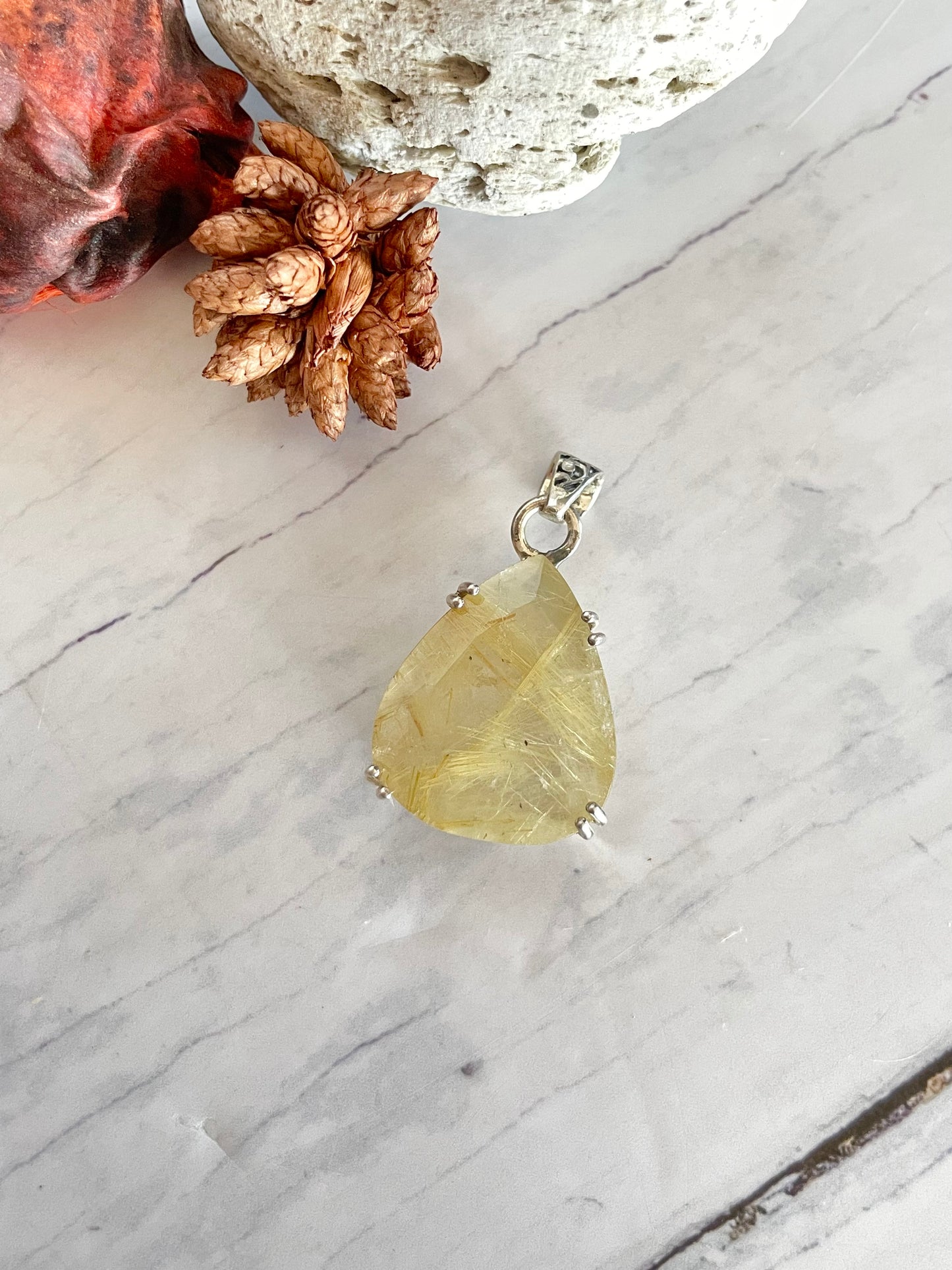 Angels Hair /Golden Rutile Quartz Silver Pendant