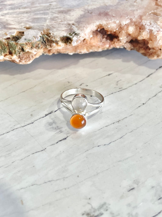 Rainbow Moonstone & Carnelian Ring ~ size 8