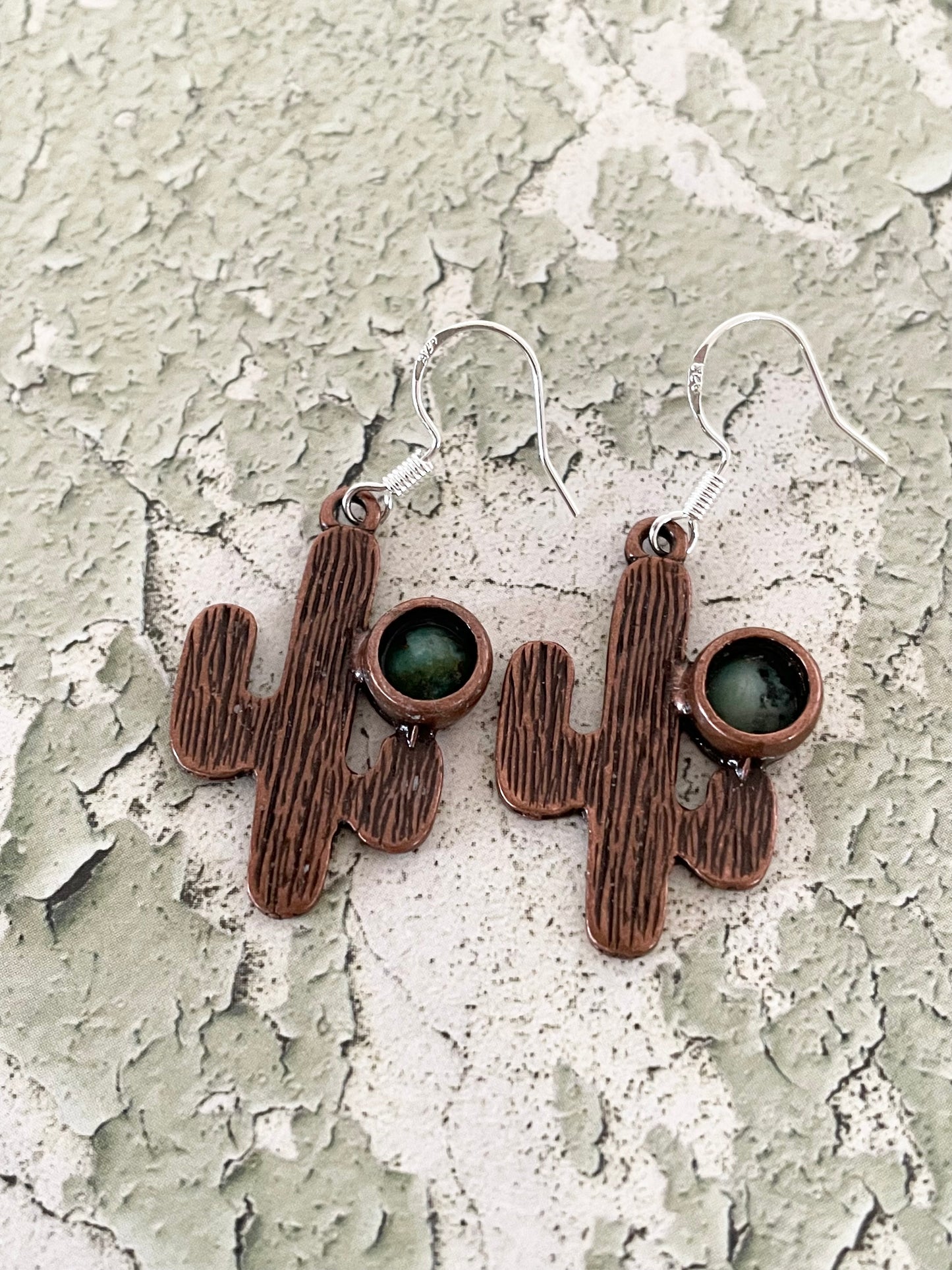 Copper Dangles ~ Sonoran Green Turquoise Cactus