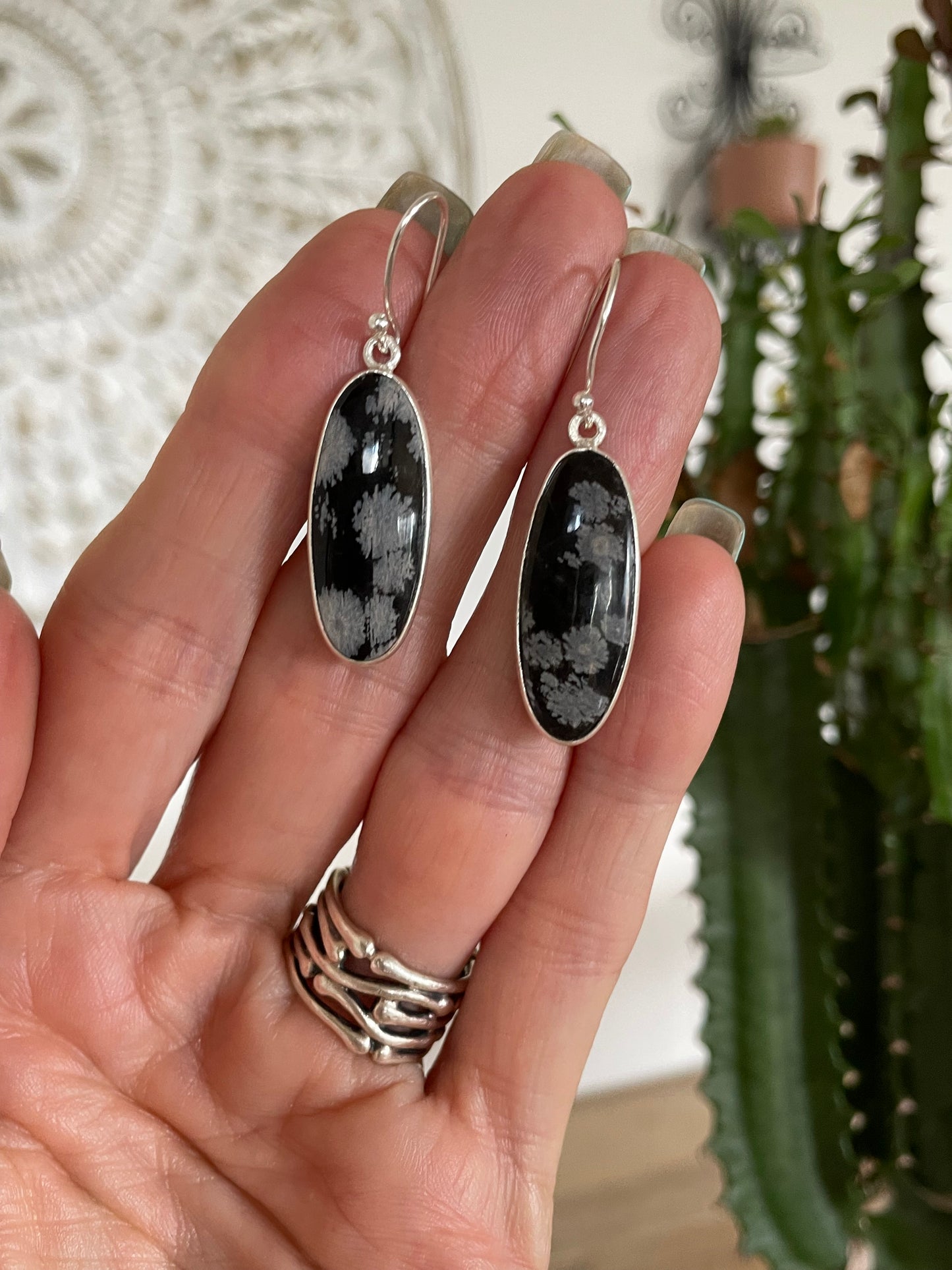 Snowflake Obsidian Dangles