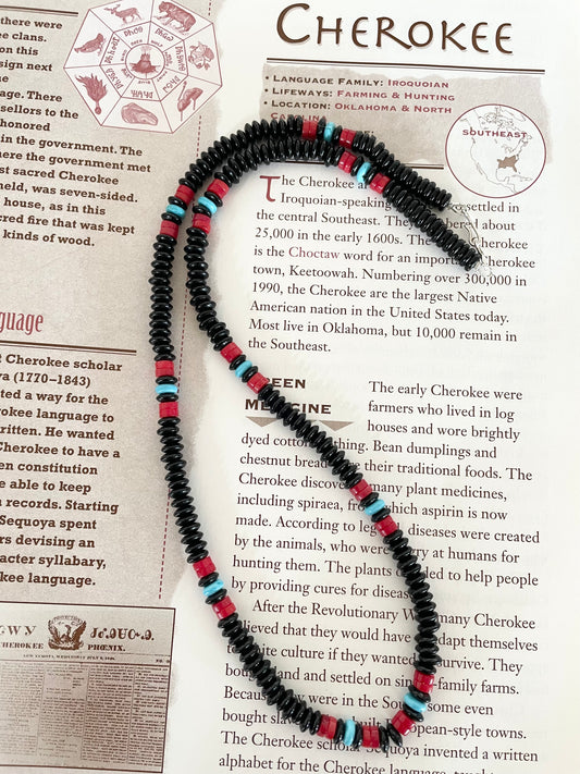 Cherokee Onyx, Turquoise & Coral Beads