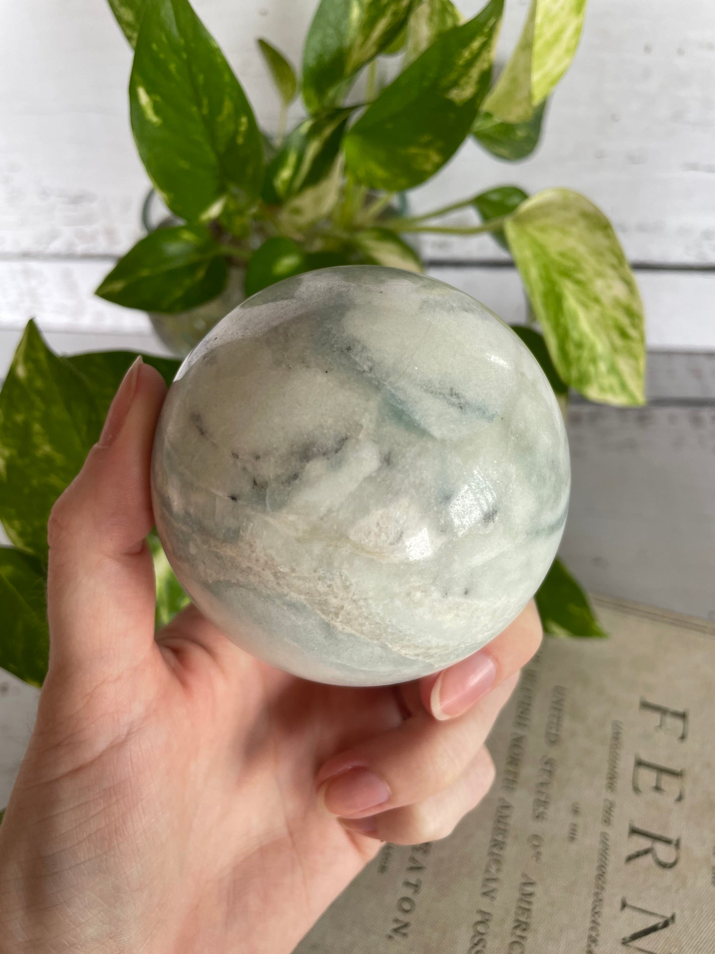 Caribbean Calcite Sphere Includes Wooden Holder