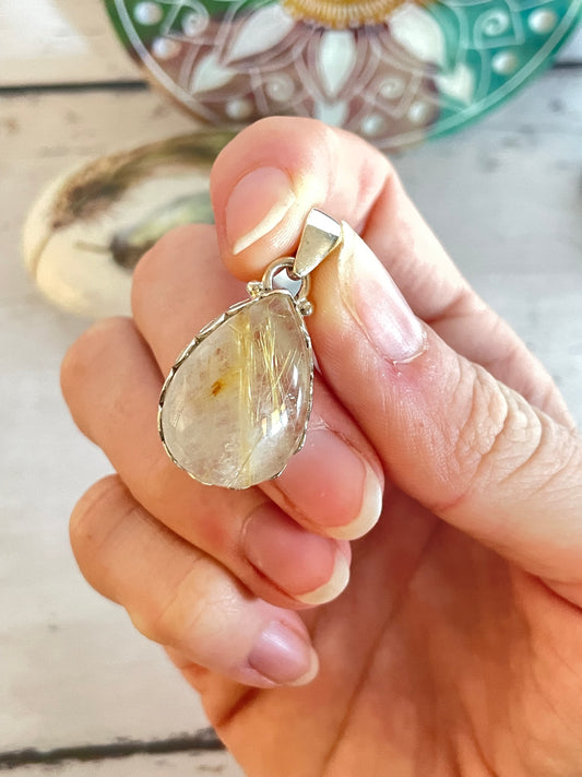 Rutilated Golden Quartz Silver Pendant