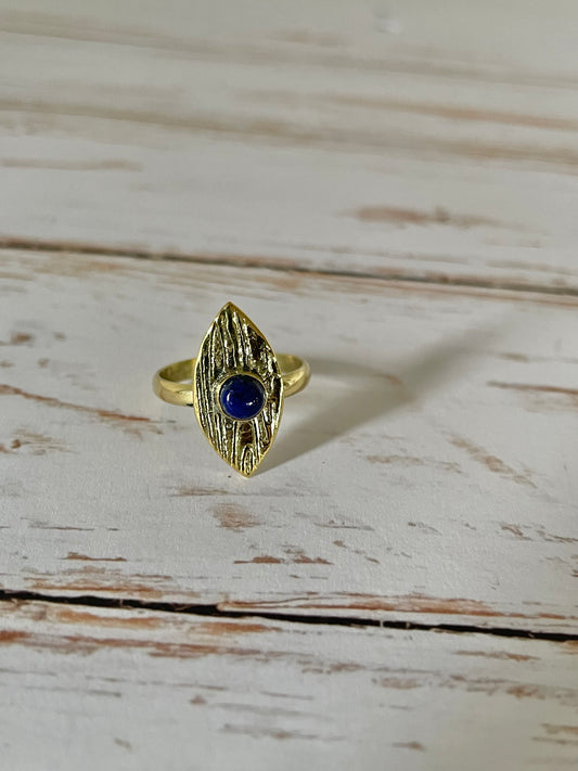 Lapis Lazuli Brass Ring - Size 6.5