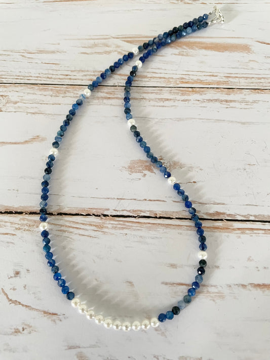 Kyanite & Pearl Faceted Necklace - Made by Wayne