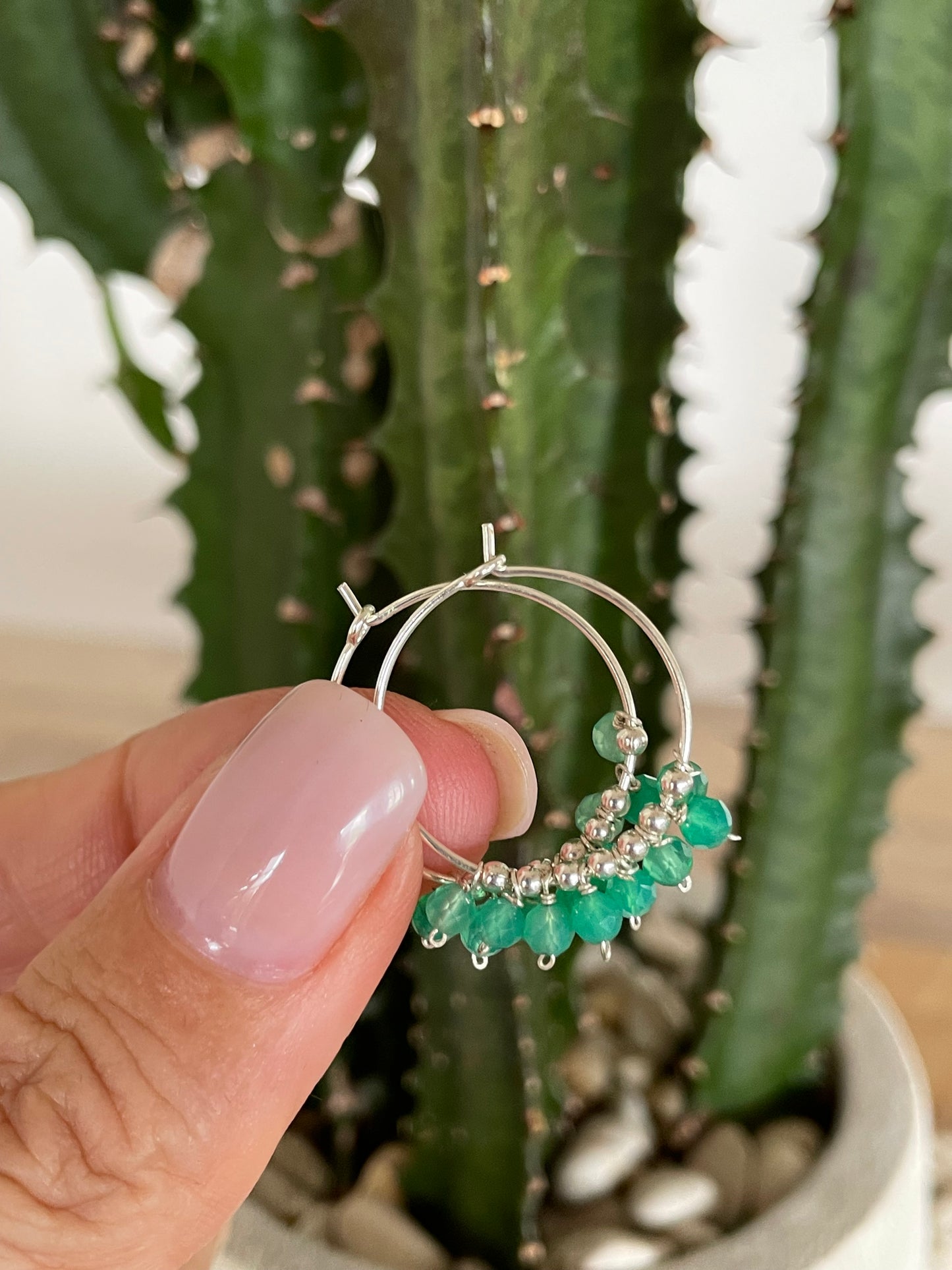 Green Onyx Faceted Hoops