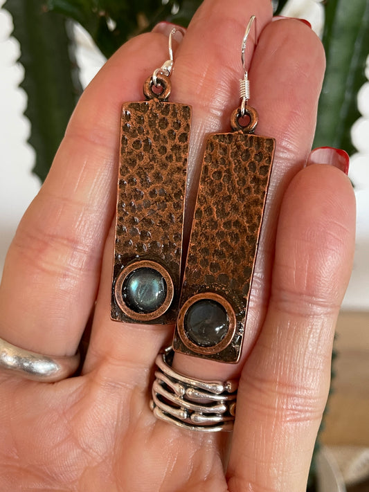 Labradorite hammered copper dangles