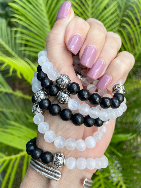 Shungite & Selenite Healing Bracelet ~ GODDESS