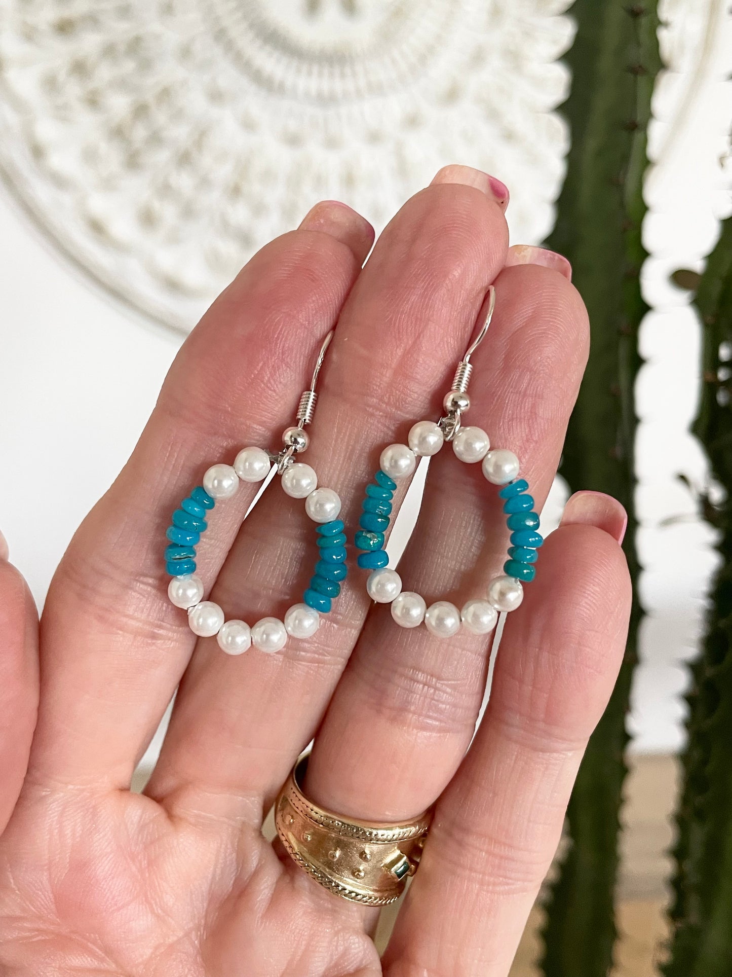 Ethiopian Opal & Pearl Silver Earrings - Handmade by Wayne