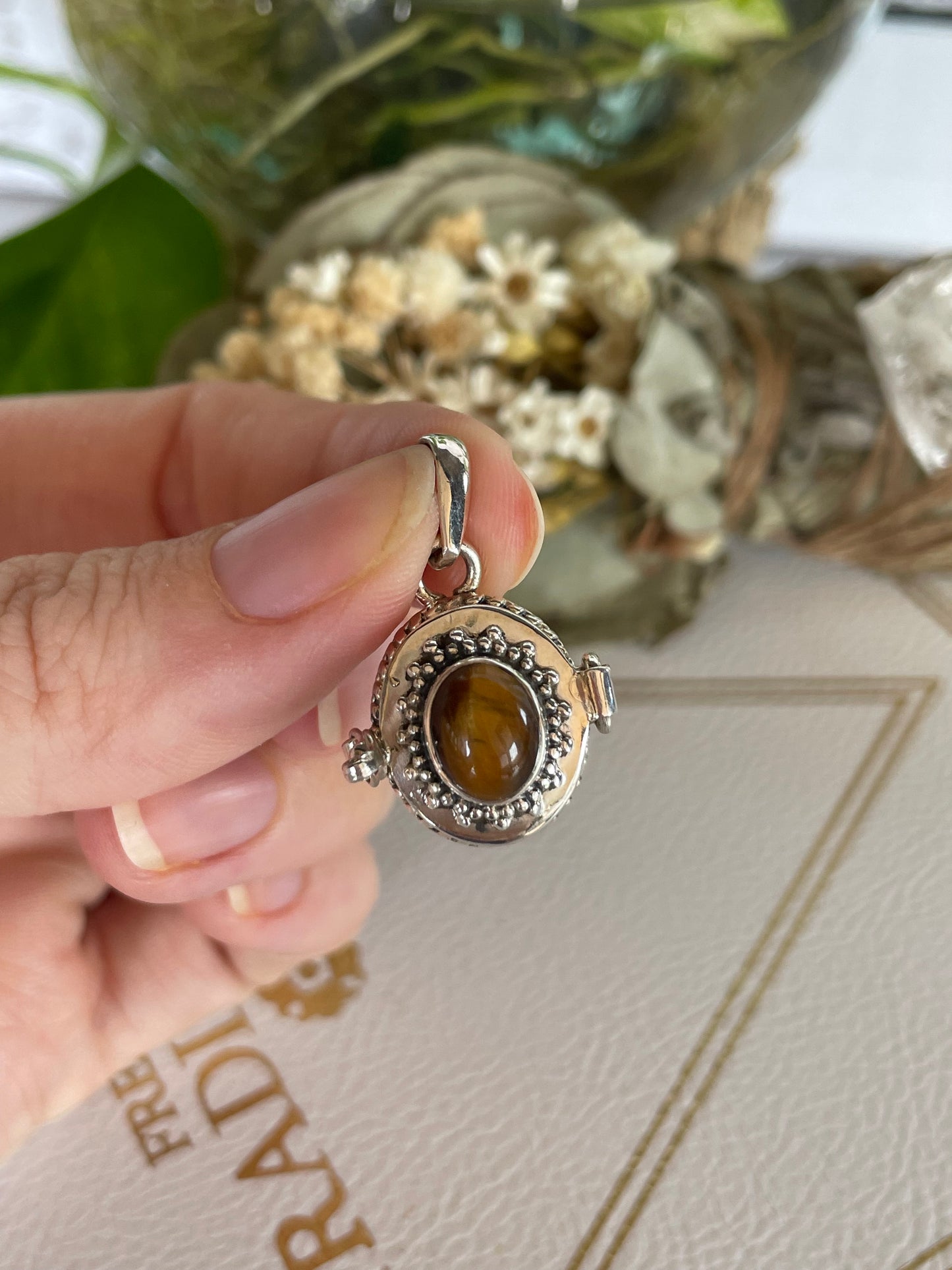 Poison Locket Silver Pendant ~ Golden Tigers Eye