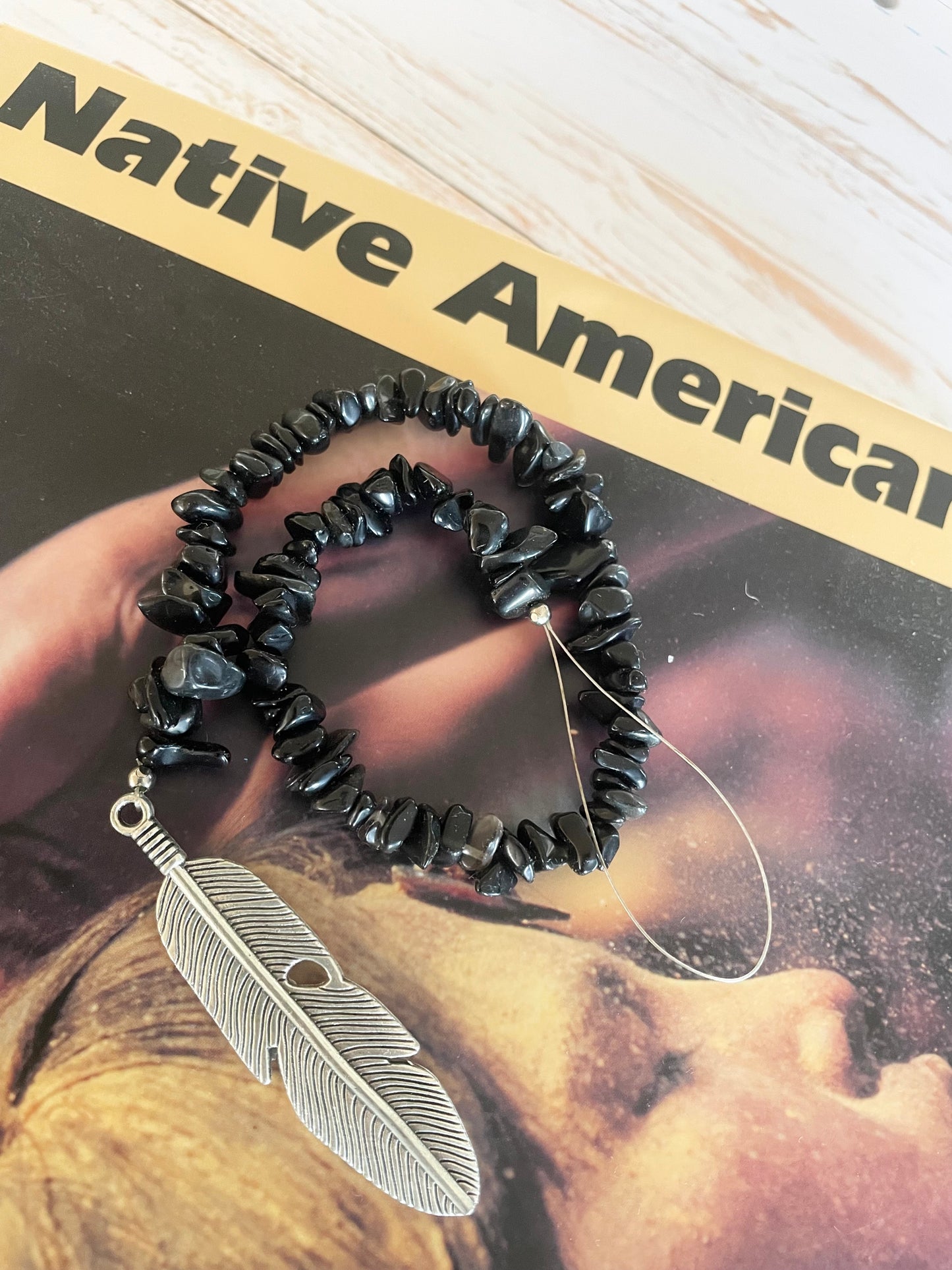 Feather Blessing ~ Black Agate