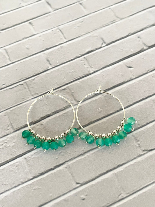 Green Onyx Faceted Hoops