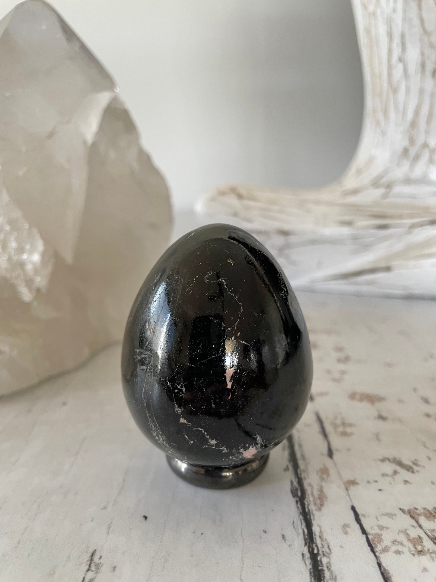 Black Tourmaline Egg Includes Hematite ring