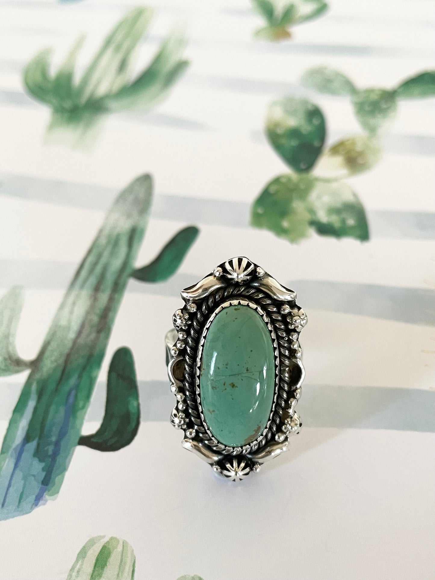 Green Royston Turquoise - adjustable ring 6-10 (no.9)