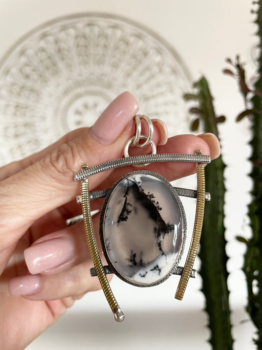 Dendritic Opal silver/gold pendant