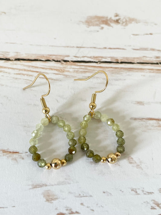 18K Gold Electroplated Hoops Green Garnet - Made by Wayne