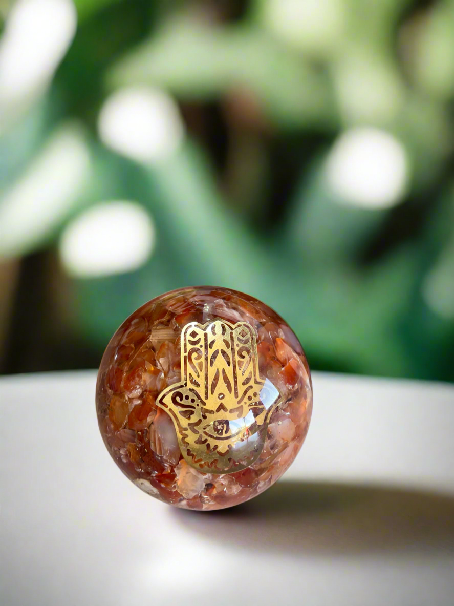 Carnelian Hamsa Sphere with holder