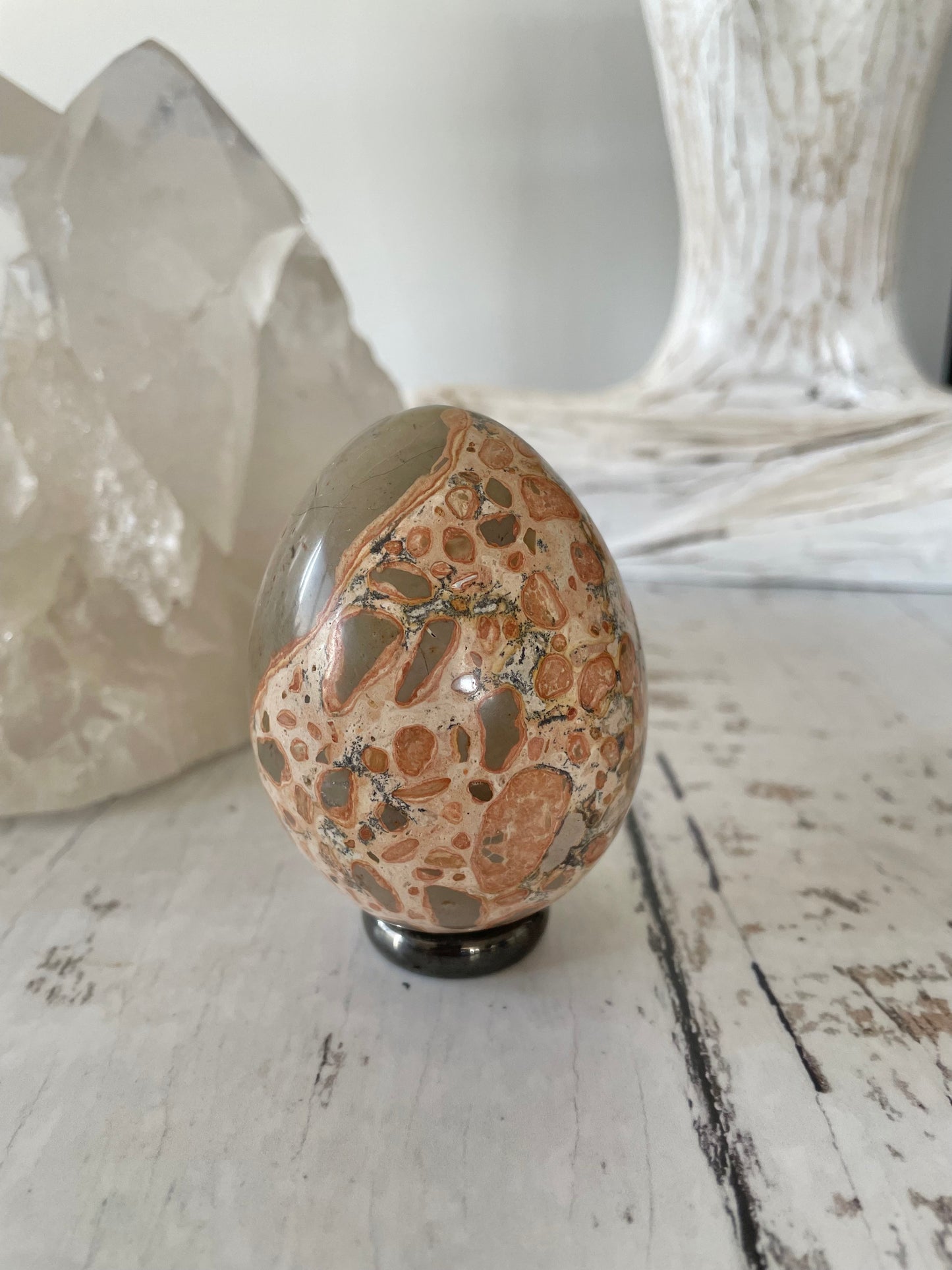 Leopard Skin Jasper Egg Includes Hematite Ring