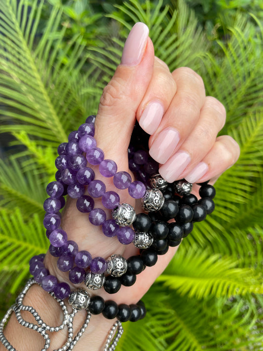 Shungite & Amethyst Healing Bracelet ~ THIRD EYE