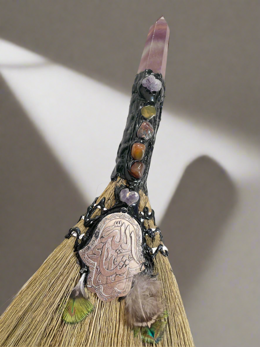 Crystal Feather Besom ~ Rainbow Fluorite