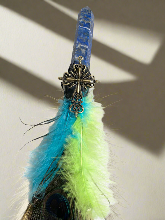 Crystal Feather Besom ~ Lapis Lazuli