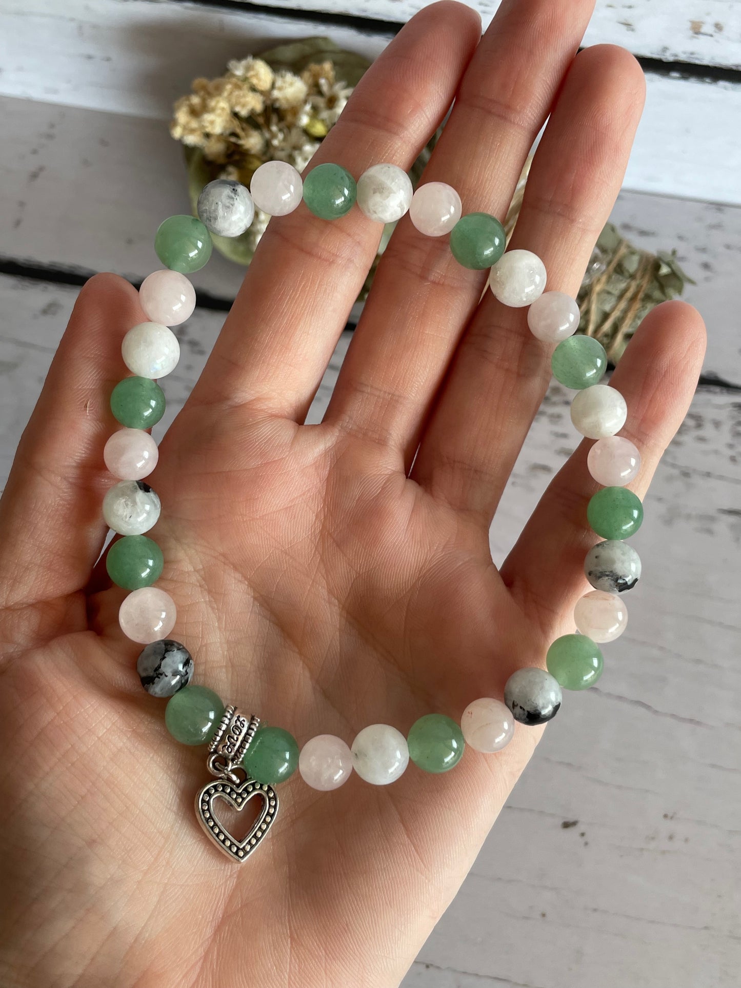 Green Aventurine, Rose Quartz & Moonstone Healing Anklet ~ Fertility ©️