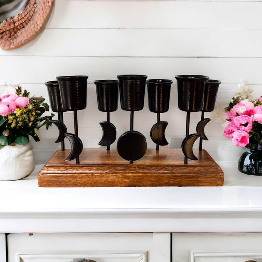 Moon Phases ~ Iron/Wooden candle holder