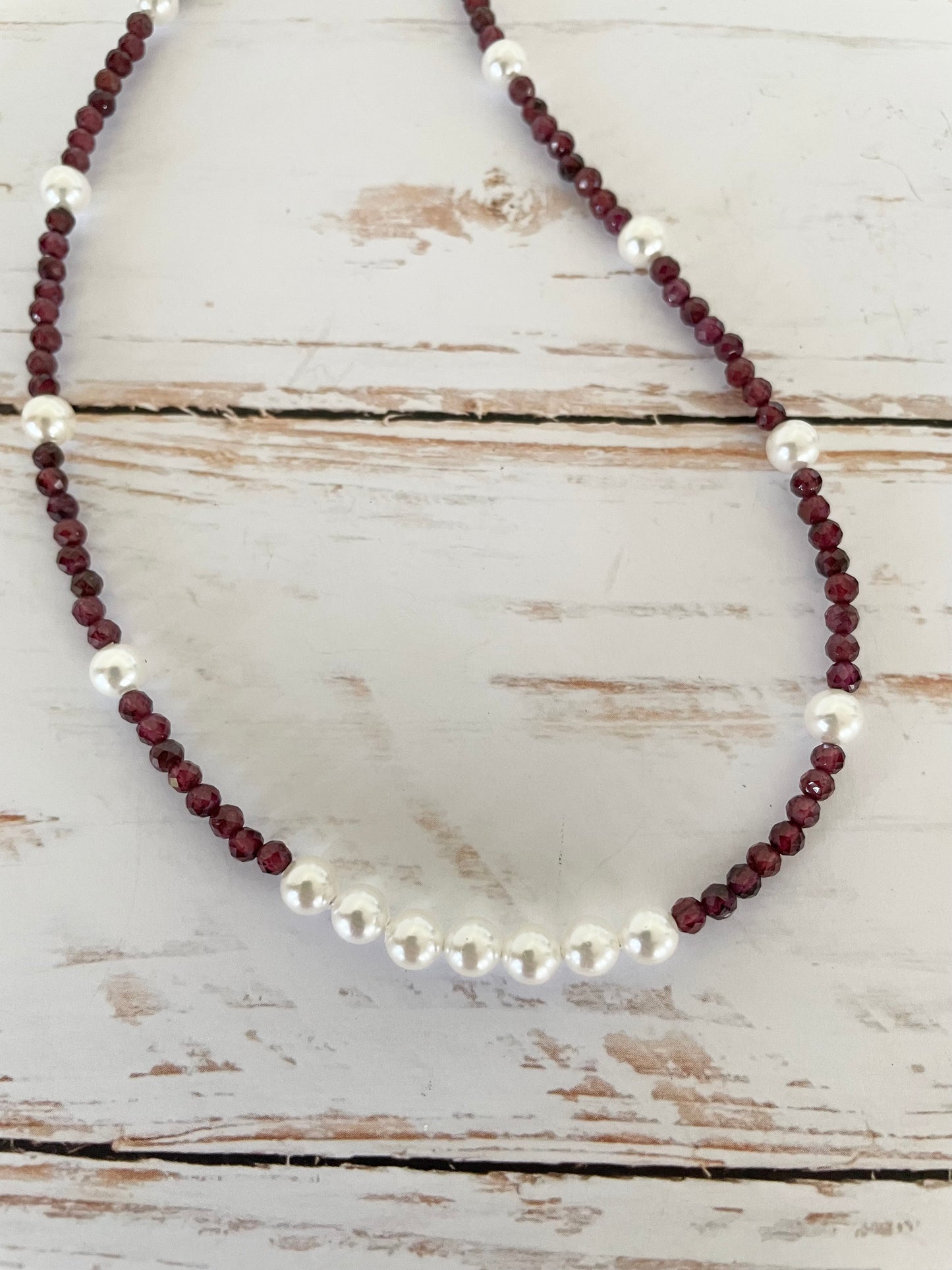 Garnet & Pearl Faceted Necklace - Made by Wayne