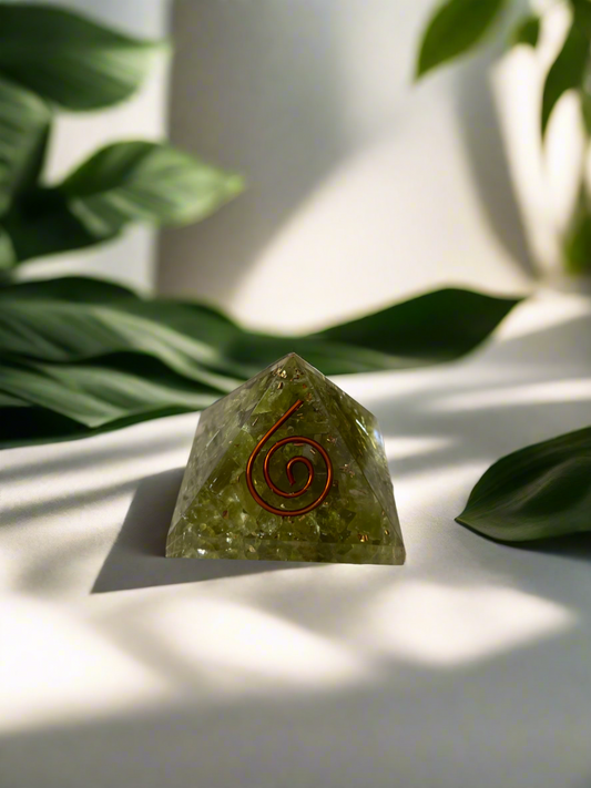 Peridot copper spiral pyramid