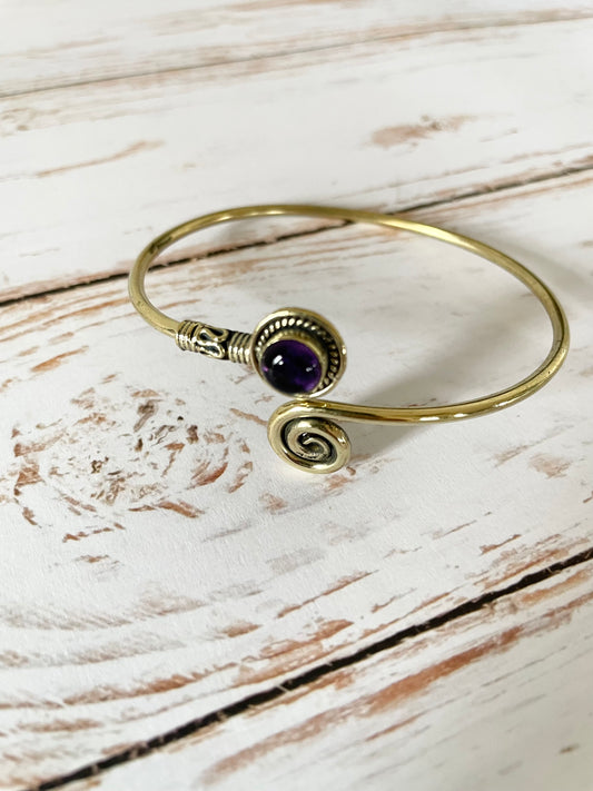 Amethyst Brass Cuff ~ adjustable