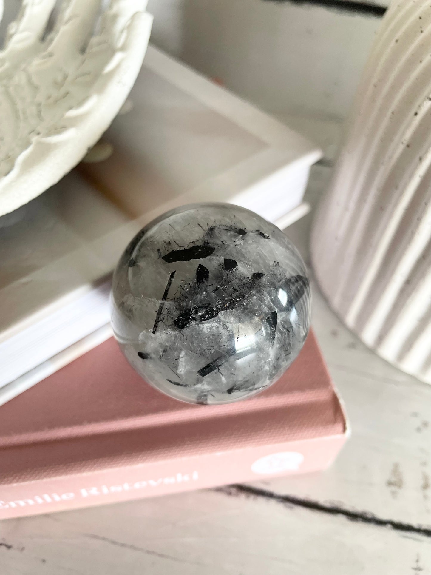 Tourmaline In Quartz Sphere Includes Holder