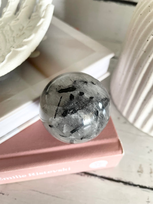 Tourmaline In Quartz Sphere Includes Holder