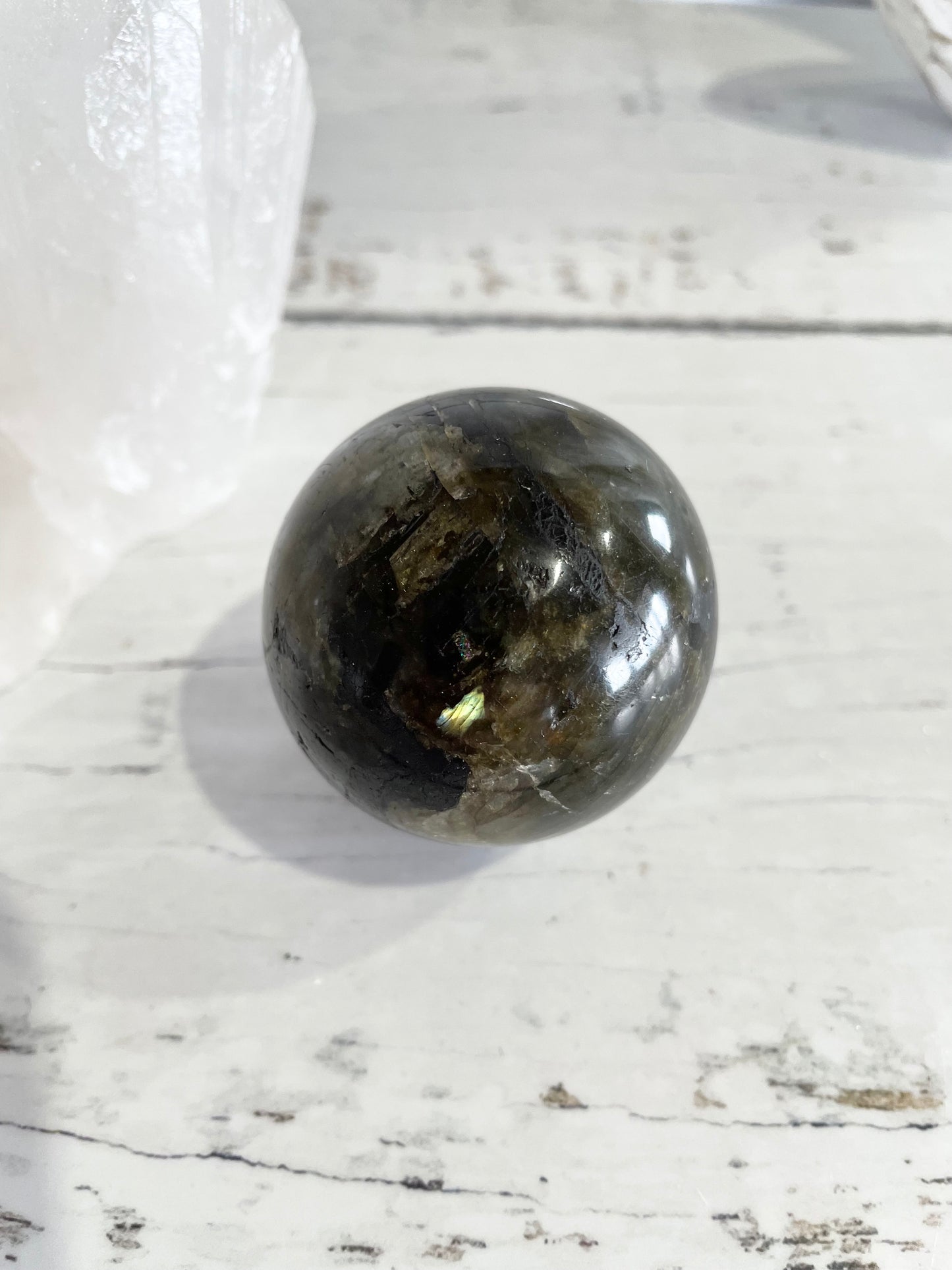 Labradorite Sphere Includes Wooden Holder