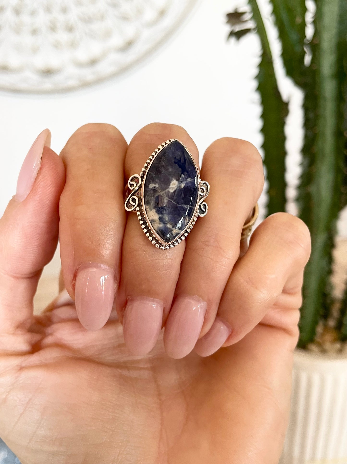 Sodalite adjustable ring ~ sizes 6-10