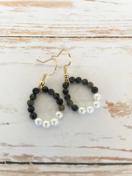 Green Tourmaline & Pearl Faceted Earrings - Made by Wayne