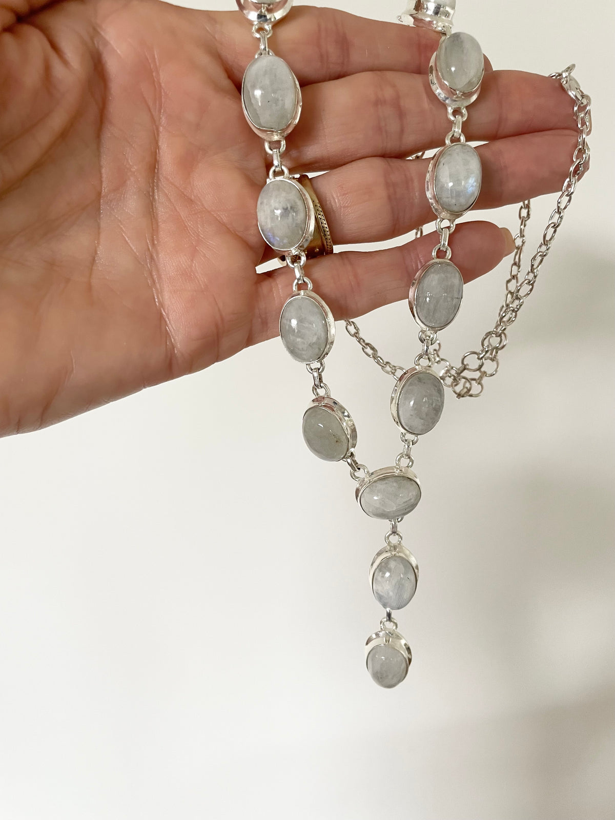 Rainbow Moonstone Lariat Necklace
