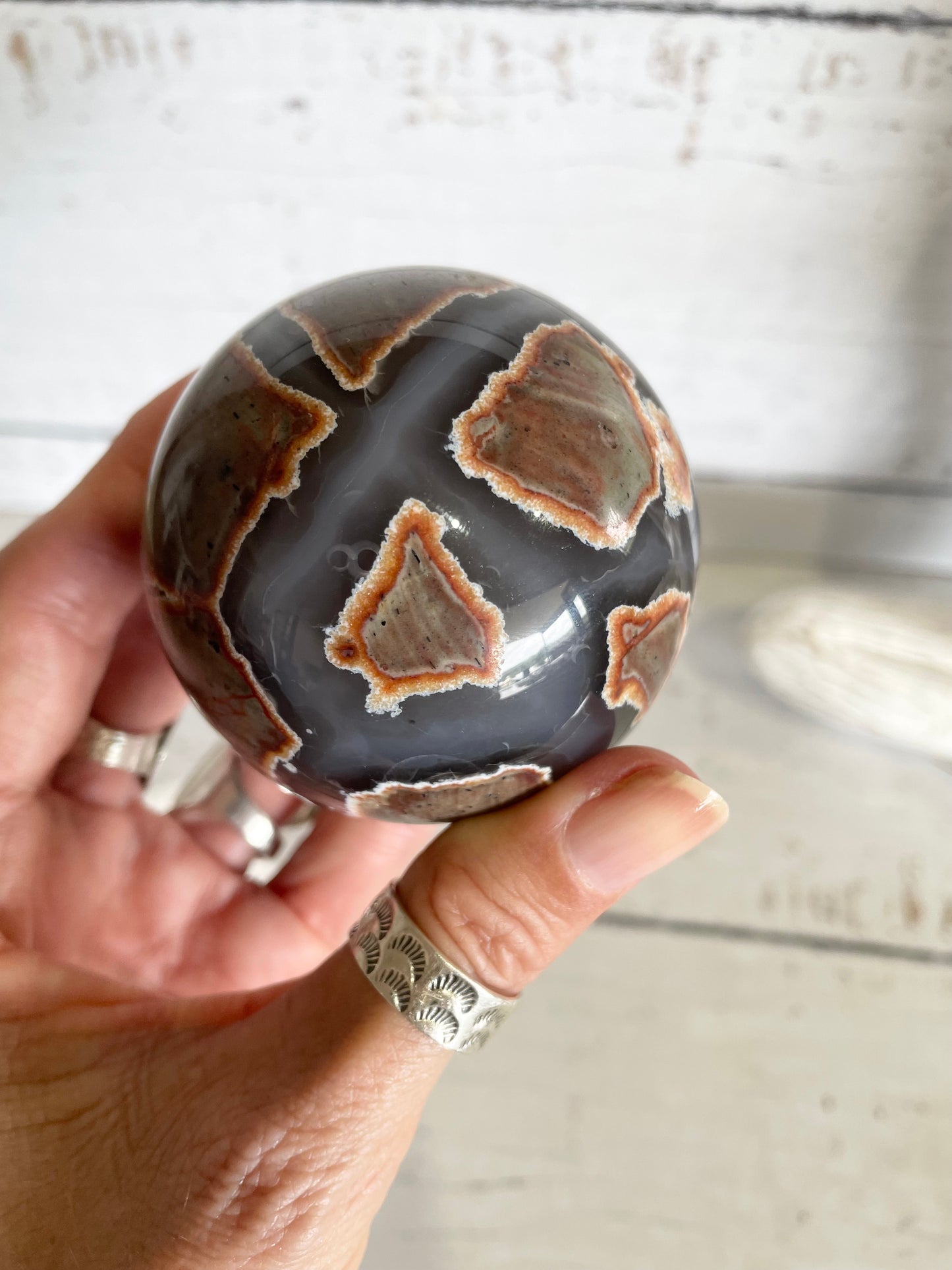 Football Agate Sphere Includes Wooden Holder