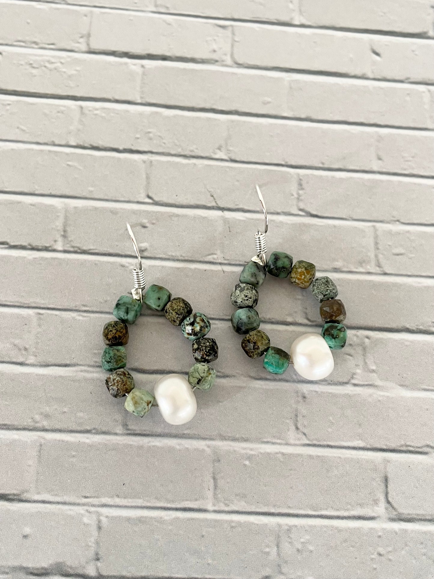 Tibetan Turquoise/Pearl Dangles - Handmade by Wayne