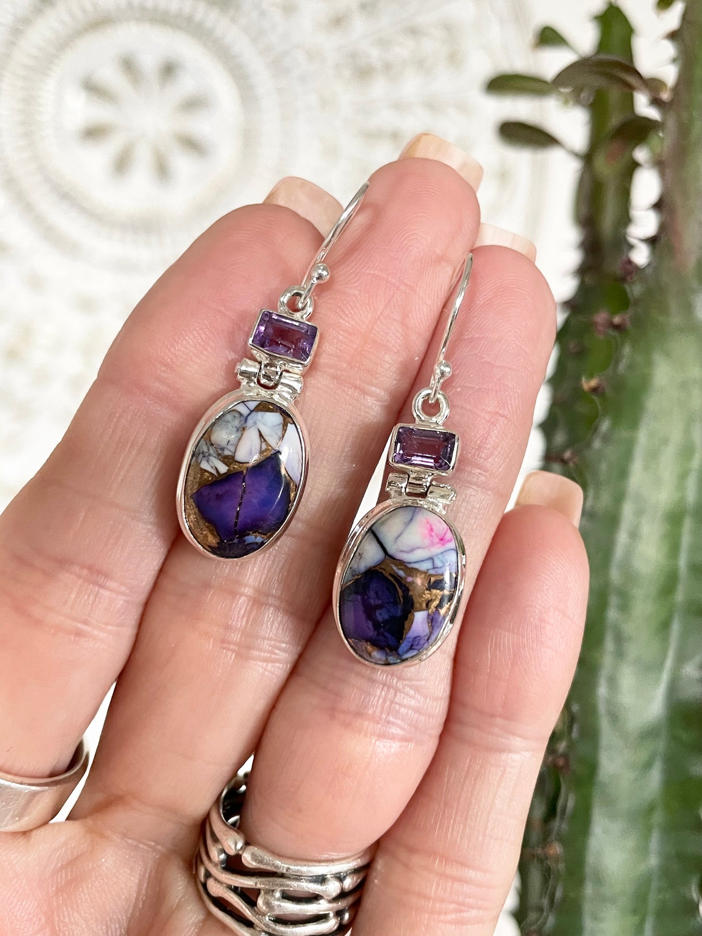 Violet Dahlia Turquoise & Amethyst Dangles