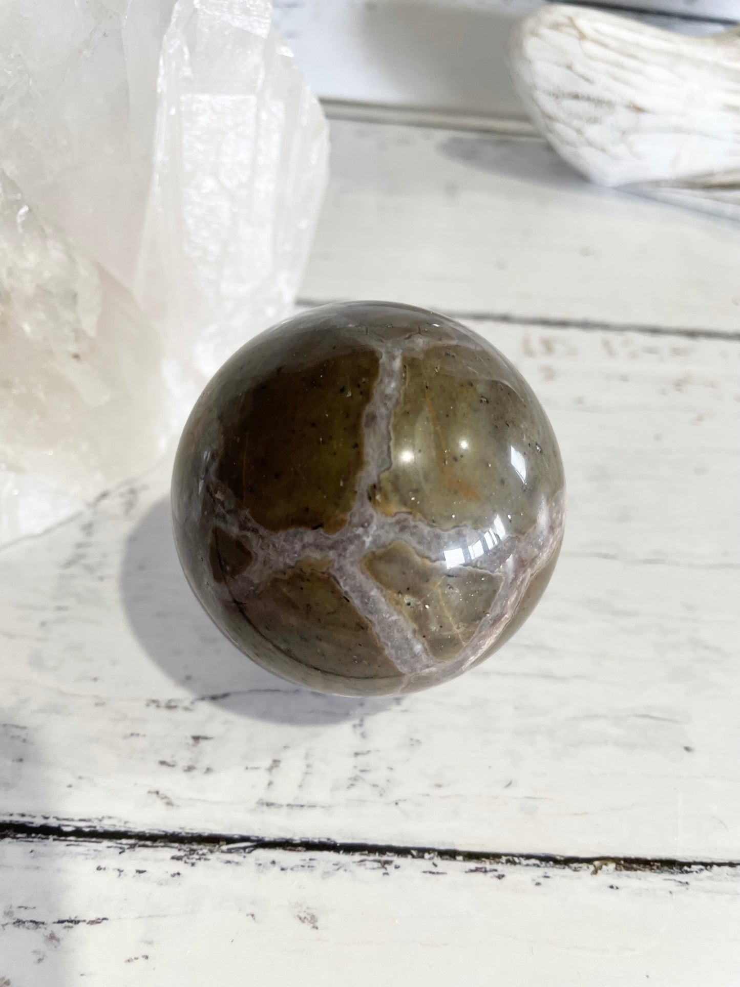 Football Agate Sphere Includes Wooden Holder