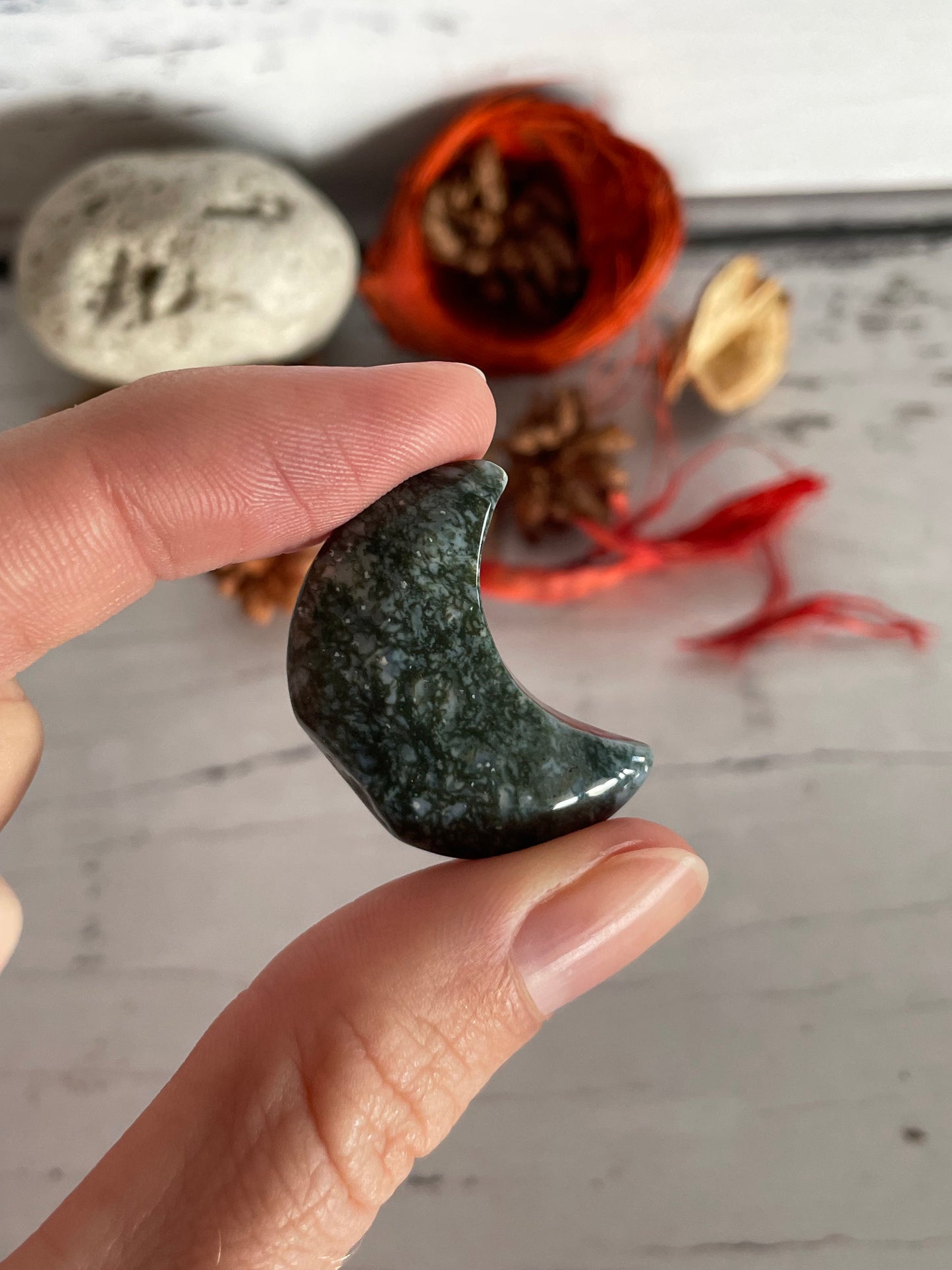 Moss Agate Crescent Moon